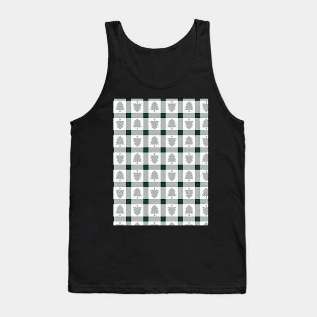 Festive Farmhouse Pine Tree Checkerboard - Emerald Green -  Cozy Winter Collection Tank Top by GenAumonier